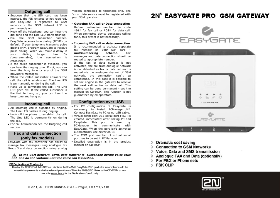 2N Fixed line replacement with 2N EasyGate PRO - Quick Start, 1711 v1.01 User Manual | 2 pages