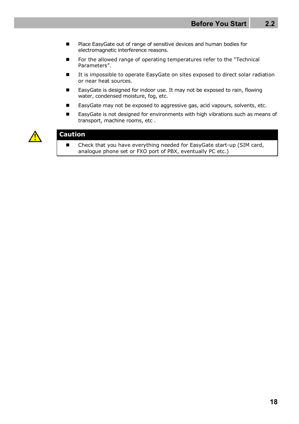 Before you start 2.2 | 2N Analogue GSM gateway 2N EasyGate PRO - Manual, 1749 v1.03 User Manual | Page 18 / 79