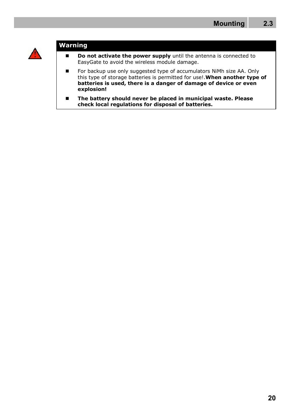 Mounting 2.3 | 2N Analogue GSM gateway 2N EasyGate PRO - Manual, 1749 v1.03 User Manual | Page 20 / 79