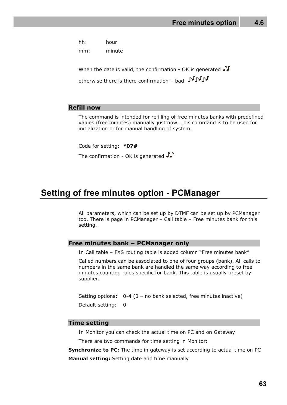 Setting of free minutes option - pcmanager, Free minutes option 4.6 | 2N Analogue GSM gateway 2N EasyGate PRO - Manual, 1749 v1.03 User Manual | Page 63 / 79