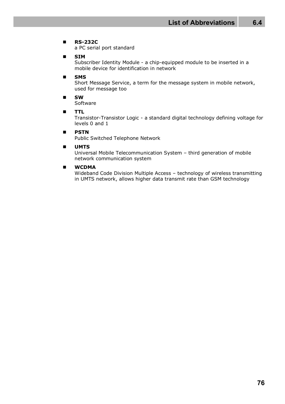List of abbreviations 6.4 | 2N Analogue GSM gateway 2N EasyGate PRO - Manual, 1749 v1.03 User Manual | Page 76 / 79