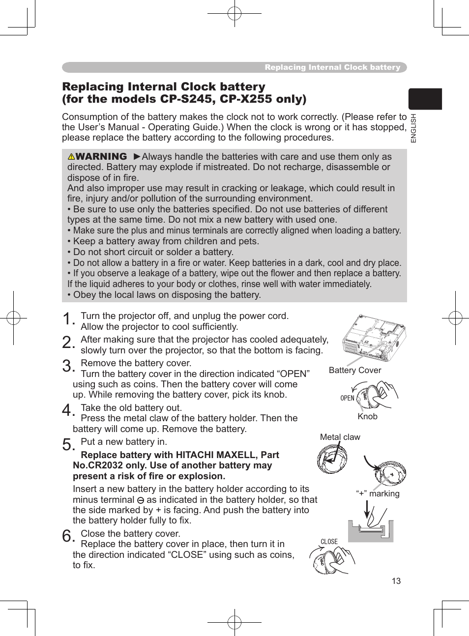 Hitachi CP-S240 User Manual | Page 13 / 14