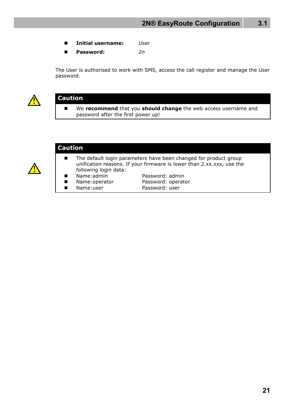 2n® easyroute configuration 3.1 | 2N Wireless 3G router 2N EasyRoute_new design - User manual, 1670 v1.06 User Manual | Page 21 / 101