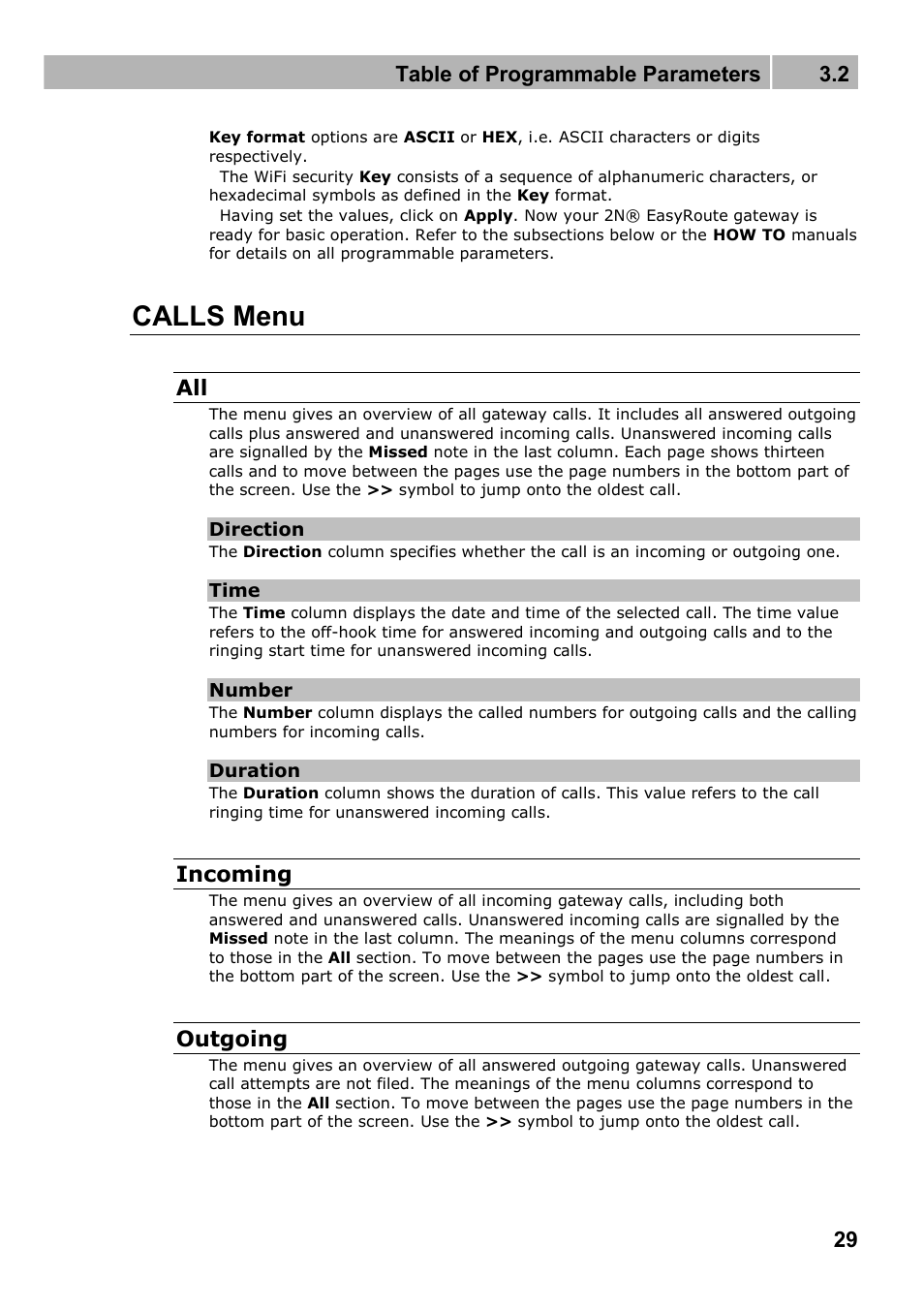 Calls menu | 2N Wireless 3G router 2N EasyRoute_new design - User manual, 1670 v1.06 User Manual | Page 29 / 101