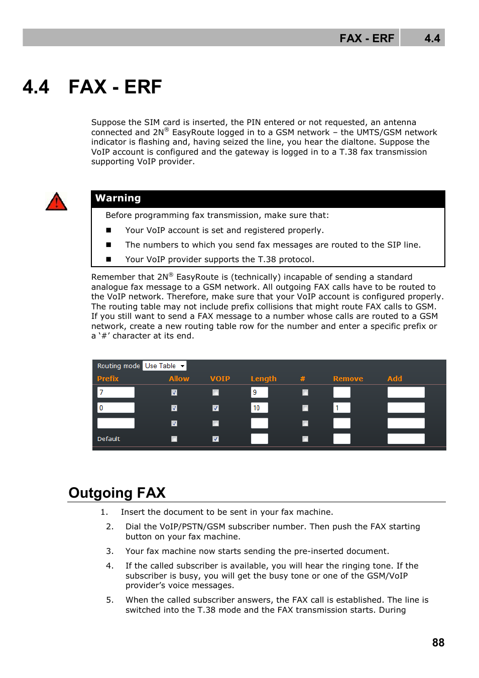 Fax - erf, Outgoing fax, 4 fax - erf | Fax - erf 4.4 | 2N Wireless 3G router 2N EasyRoute_new design - User manual, 1670 v1.06 User Manual | Page 88 / 101