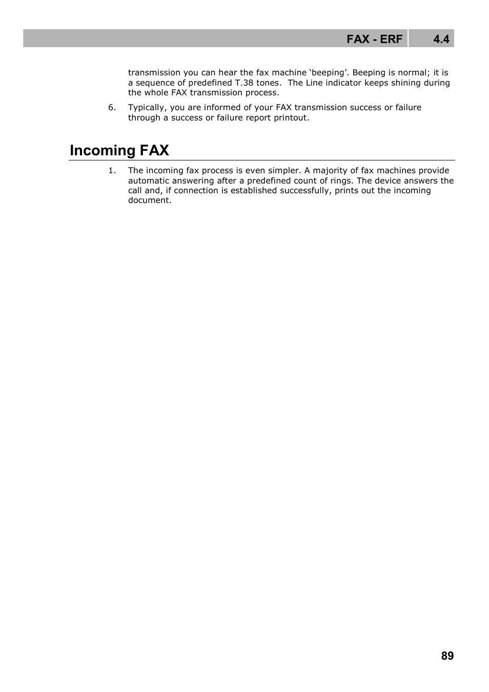 Incoming fax, Fax - erf 4.4 | 2N Wireless 3G router 2N EasyRoute_new design - User manual, 1670 v1.06 User Manual | Page 89 / 101