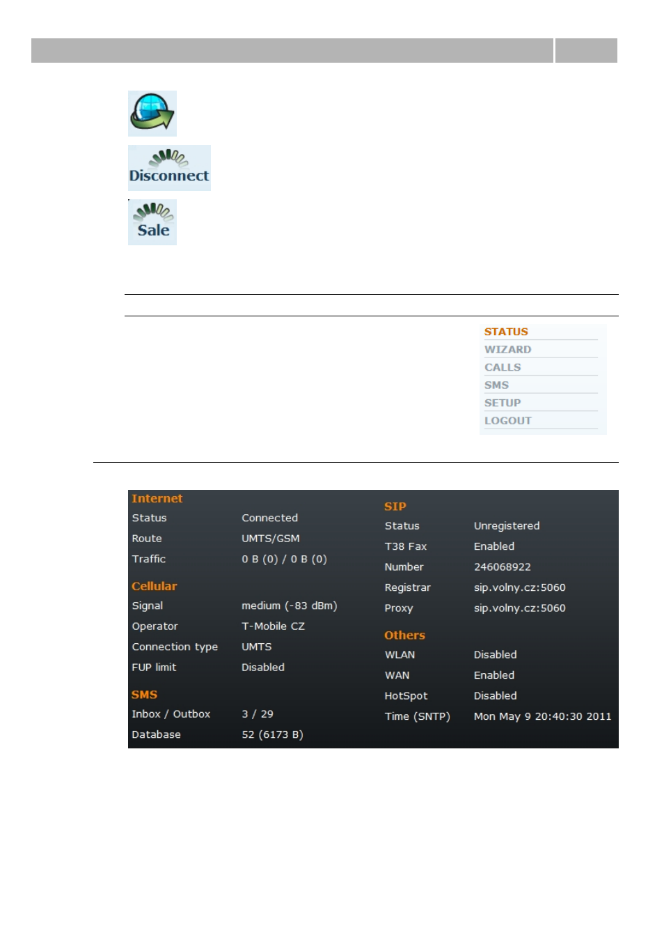 Status menu, Table of programmable parameters 3.2, Menu | 2N Wireless 3G router 2N EasyRoute_old design - User manual, 1571 v1.06 User Manual | Page 22 / 99