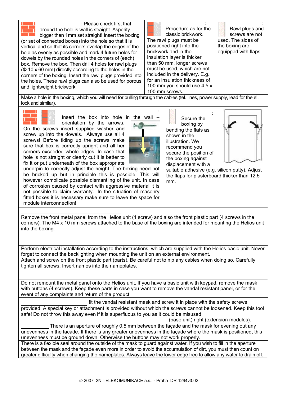 Mounting the mask, Mounting of helios into the boxing | 2N Entrance guard 2N Helios - Manual - antivandal installation User Manual | Page 2 / 2