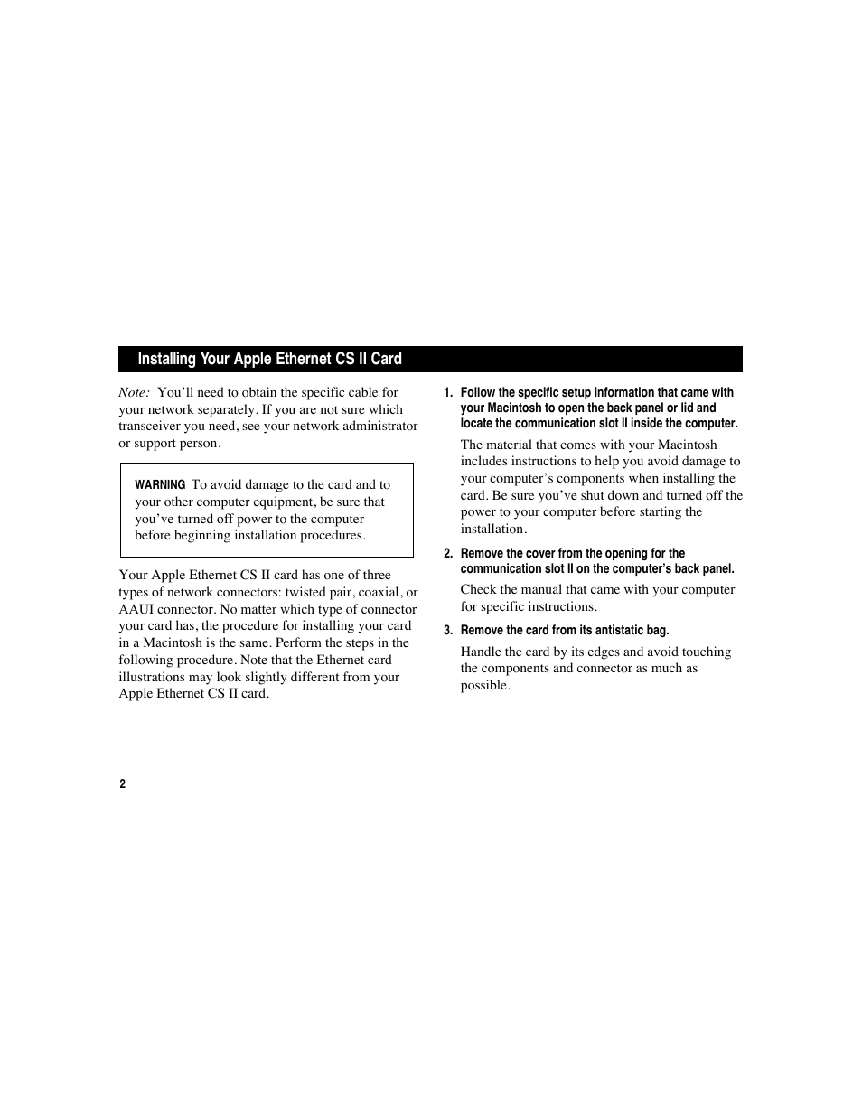 Apple Ethernet CS II Card User Manual | Page 2 / 25