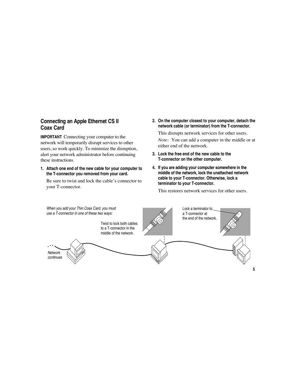 Connecting an apple ethernet cs ii coax card | Apple Ethernet CS II Card User Manual | Page 5 / 25