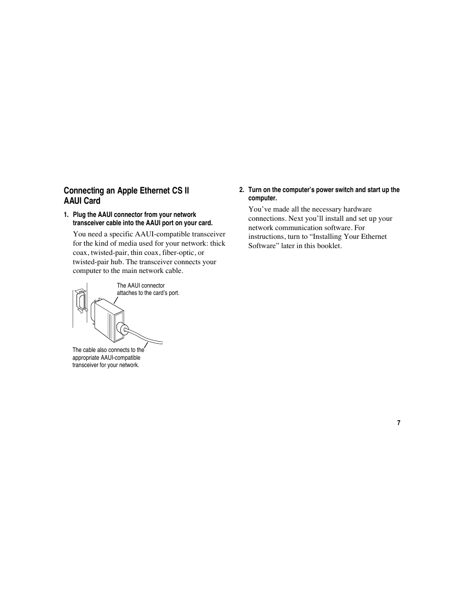 Connecting an apple ethernet cs ii aaui card | Apple Ethernet CS II Card User Manual | Page 7 / 25