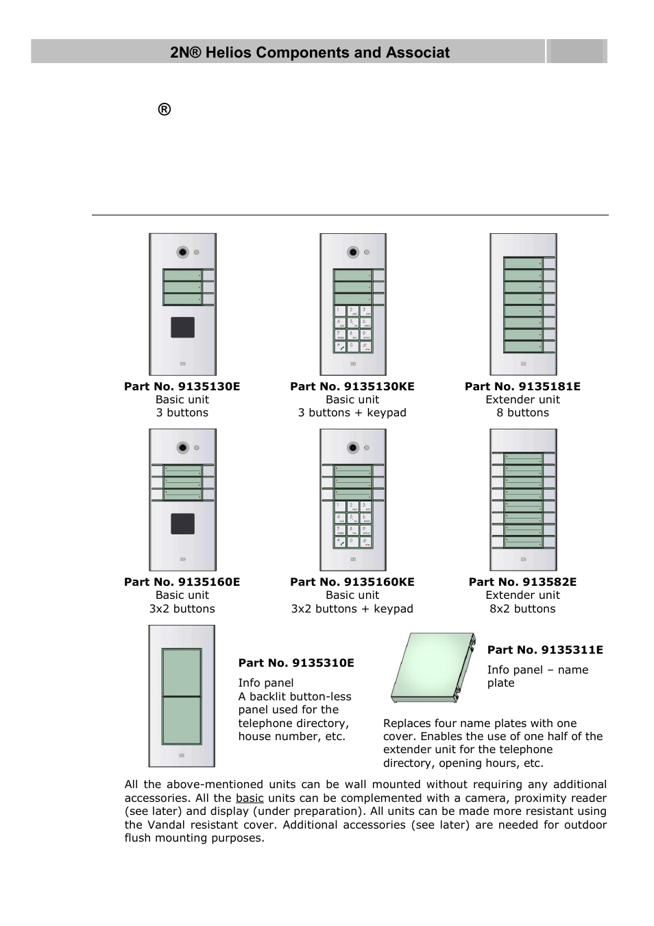 Helios components and associated products, Basic and extender units, 3 2n | 2n® helios components and associated products 1.3 | 2N Door intercom 2N Helios - Manual, 1322 v3.0 User Manual | Page 11 / 76