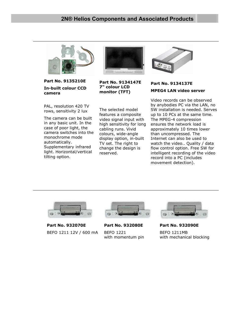 Video accessories, Electric locks, 2n® helios components and associated products 1.3 | 2N Door intercom 2N Helios - Manual, 1322 v3.0 User Manual | Page 14 / 76