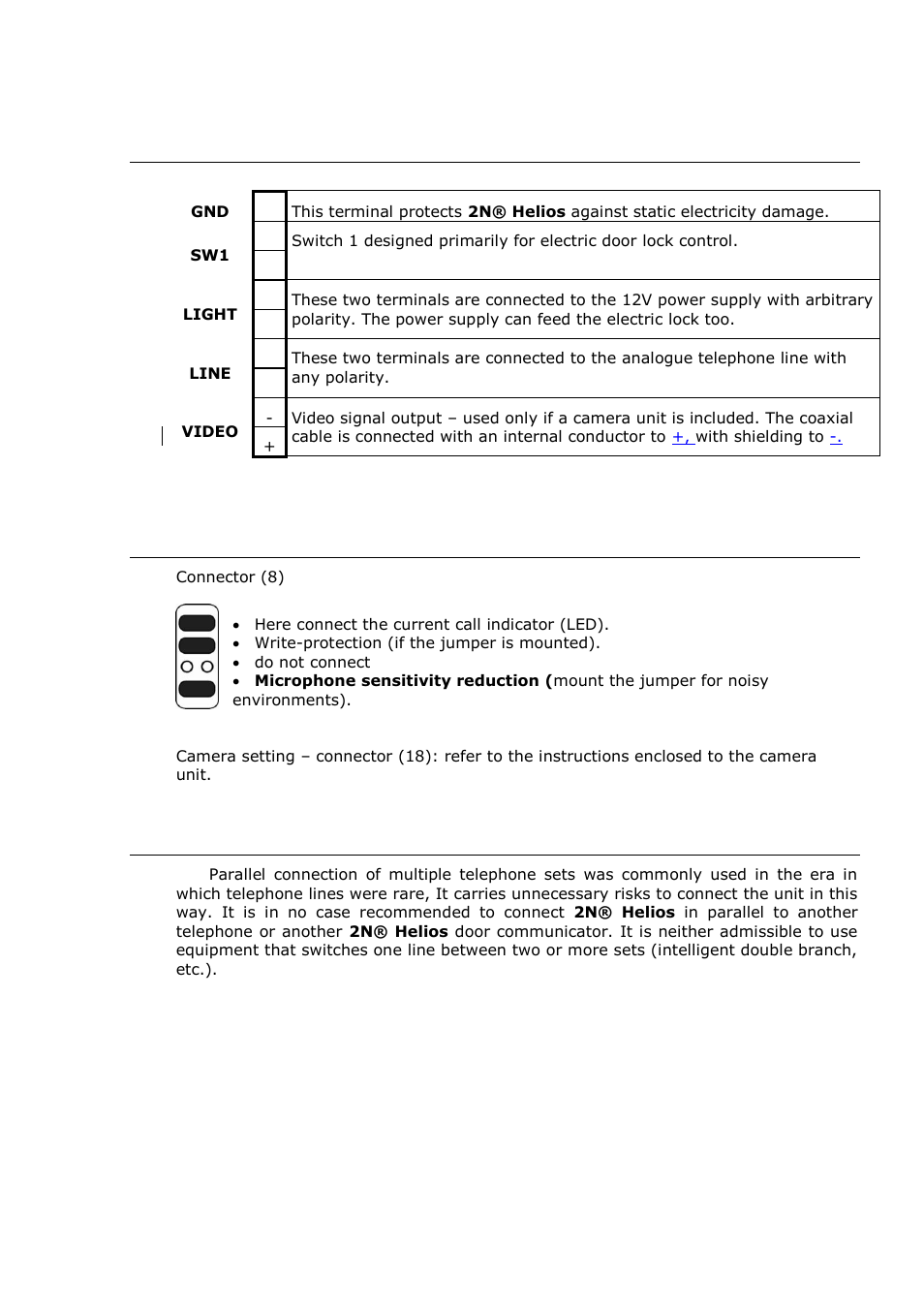 Description of terminals, Description of jumpers, Parallel connection | 2N Door intercom 2N Helios - Manual, 1322 v3.0 User Manual | Page 28 / 76