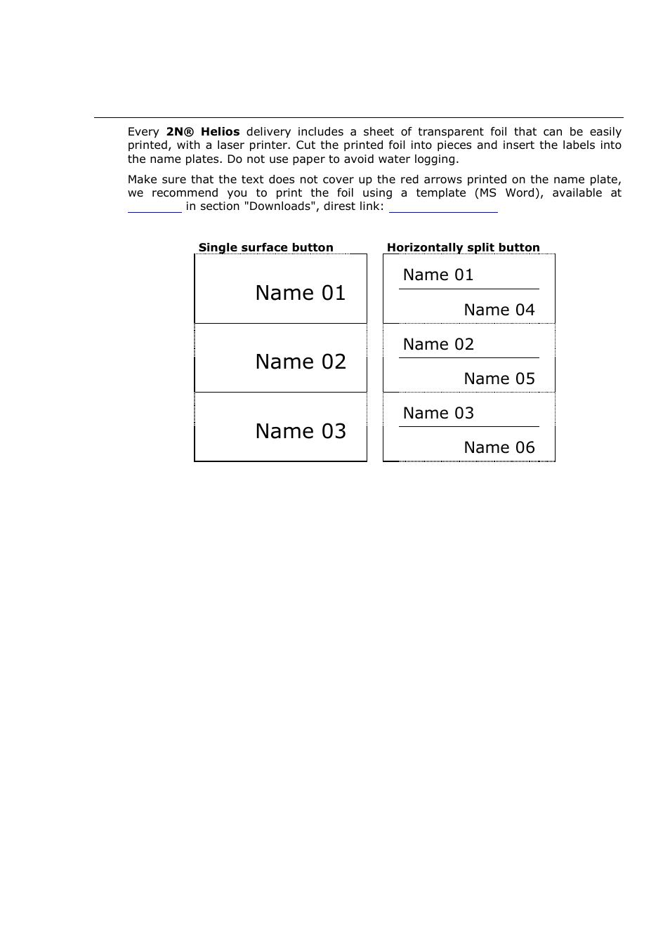 Label material and printing, Name 01, Name 02 | Name 03 | 2N Door intercom 2N Helios - Manual, 1322 v3.0 User Manual | Page 38 / 76