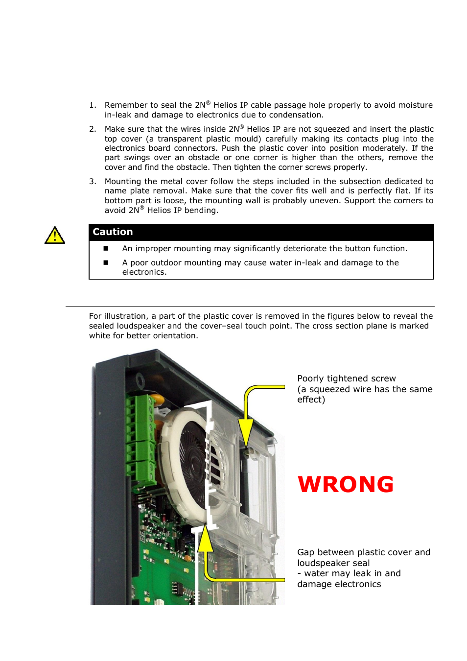 Mounting - completion, Most frequent mounting errors, Wrong | 7 mounting - completion | 2N Door intercom 2N Helios - Manual, 1322 v3.0 User Manual | Page 39 / 76