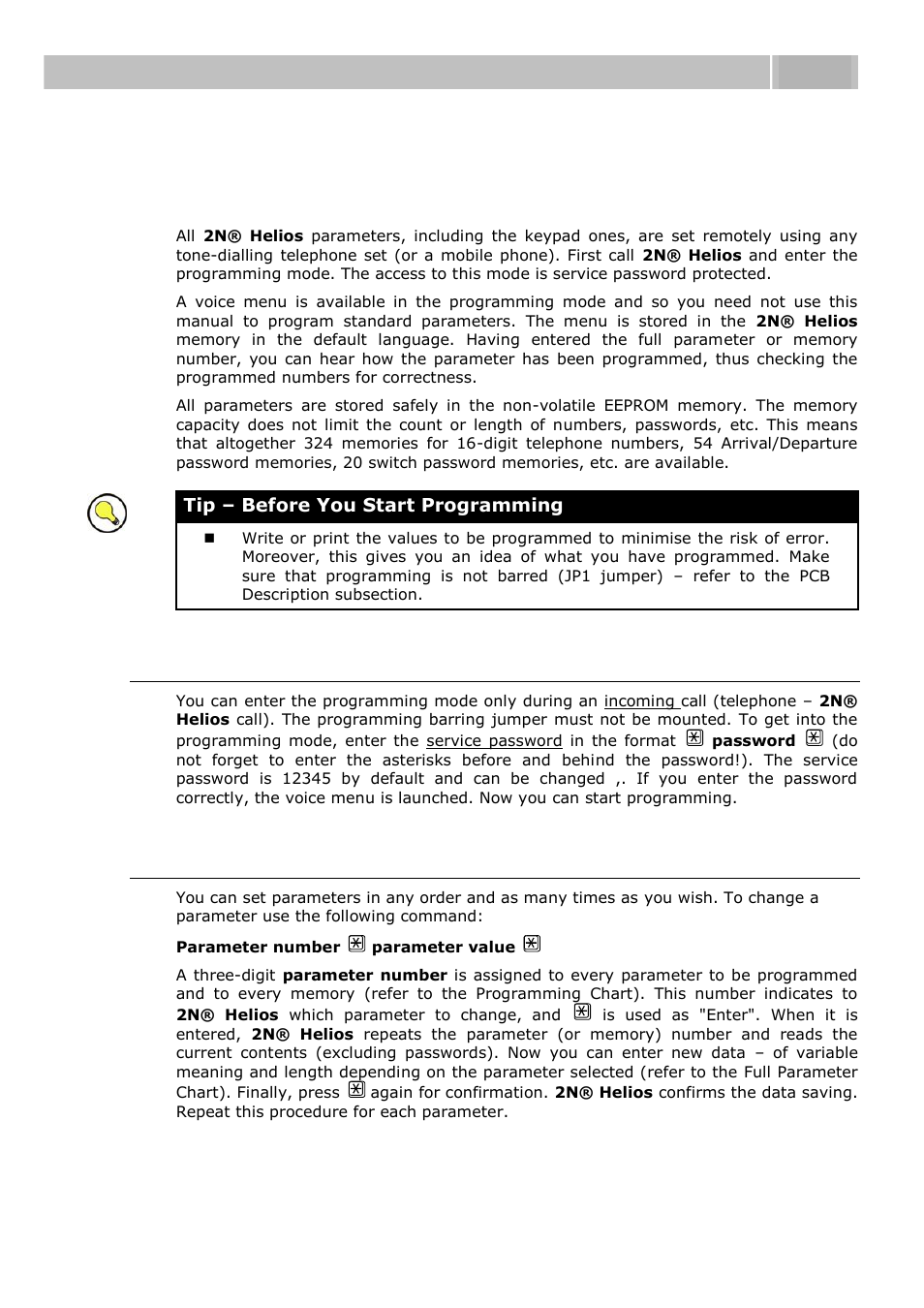 Programming, Entering programming mode, Programming procedure | 1 programming, Programming 3.1 | 2N Door intercom 2N Helios - Manual, 1322 v3.0 User Manual | Page 42 / 76