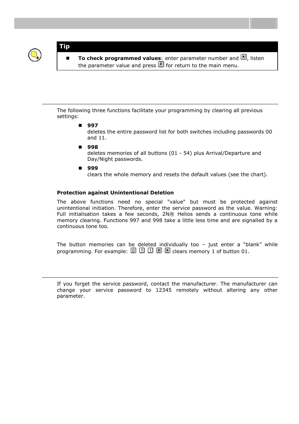 If you forget the service password, Programming 3.1 | 2N Door intercom 2N Helios - Manual, 1322 v3.0 User Manual | Page 44 / 76
