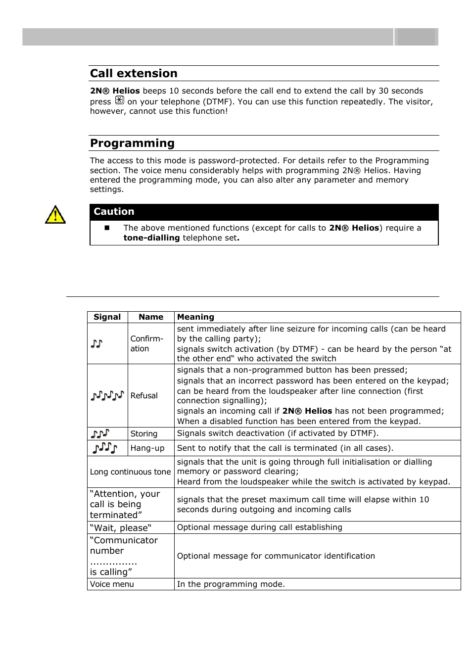 Signals overview, Function description 4.1, Call extension | Programming | 2N Door intercom 2N Helios - Manual, 1322 v3.0 User Manual | Page 54 / 76