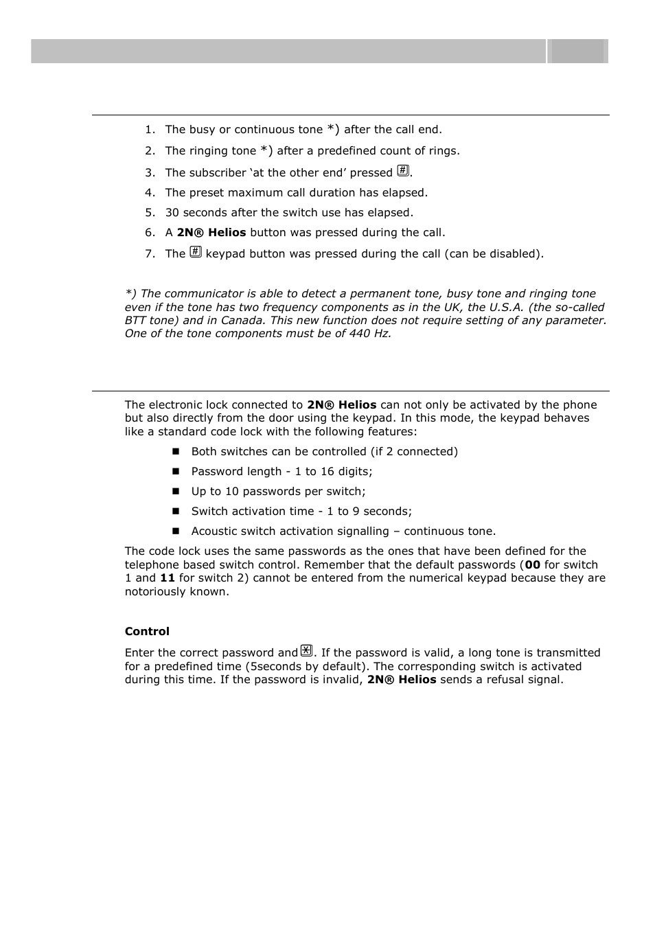 Call termination options - summary, Code lock, Function description 4.1 | 2N Door intercom 2N Helios - Manual, 1322 v3.0 User Manual | Page 55 / 76