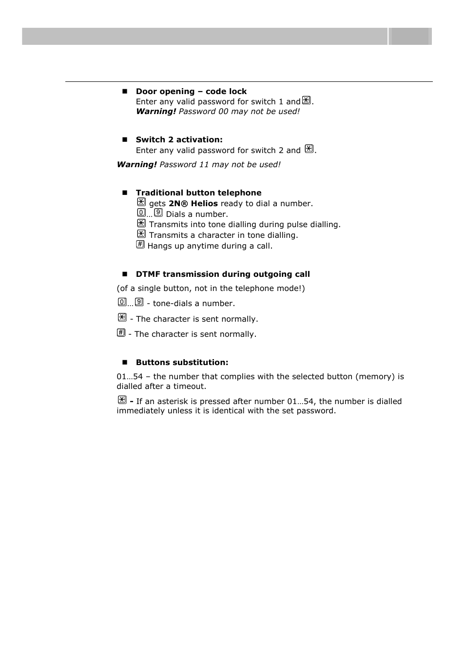 Keypad operation instructions - summary, Function description 4.1 | 2N Door intercom 2N Helios - Manual, 1322 v3.0 User Manual | Page 57 / 76