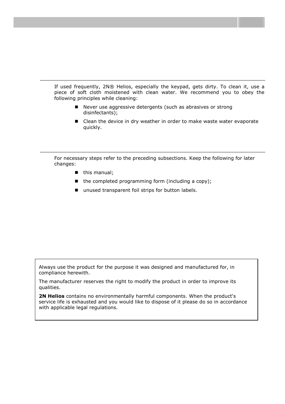 Maintenance, Cleaning, Label replacement, programming status changes | 3 maintenance, Maintenance 4.3 | 2N Door intercom 2N Helios - Manual, 1322 v3.0 User Manual | Page 65 / 76