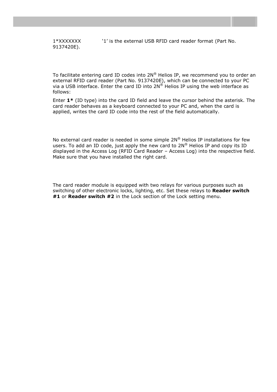 Configuration with external rfid card reader, Configuration without external rfid card reader, Use of rfid card reader module relay | Configuration 3.3 | 2N Helios IP User manual, 1510 v1.13 User Manual | Page 104 / 143