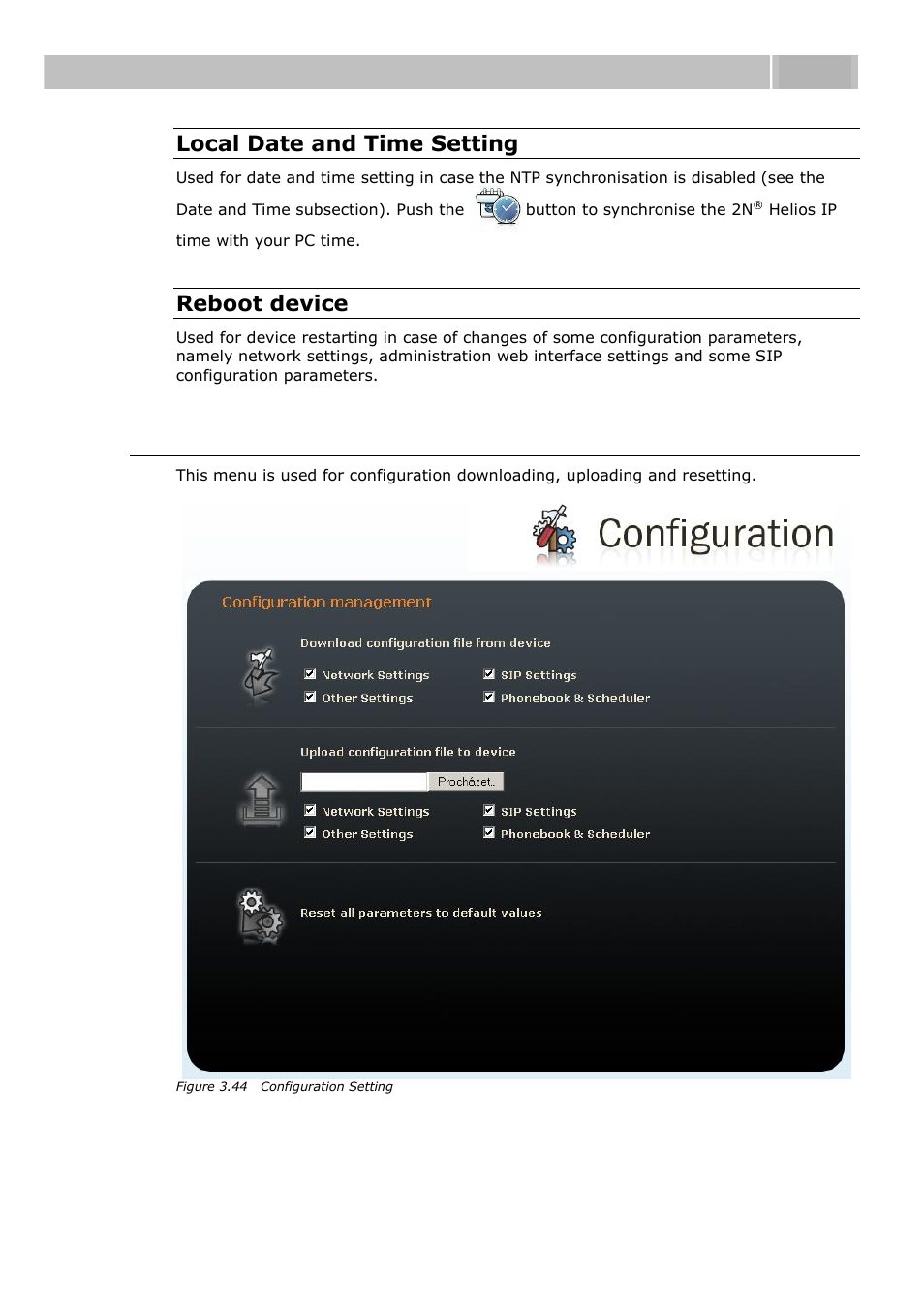 Configuration, Configuration 3.3, Local date and time setting | Reboot device | 2N Helios IP User manual, 1510 v1.13 User Manual | Page 109 / 143