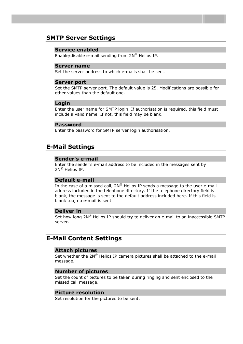 Configuration 3.3, Smtp server settings, E-mail settings | E-mail content settings | 2N Helios IP User manual, 1510 v1.13 User Manual | Page 115 / 143