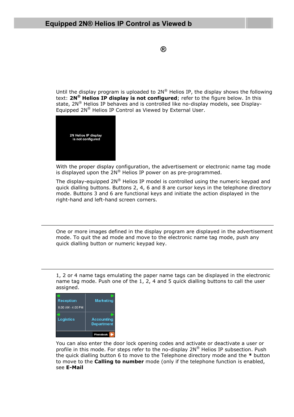 Display-equipped 2n, Helios ip control as viewed by external user, Advertisement mode | Electronic name tags, 2 display-equipped 2n | 2N Helios IP User manual, 1510 v1.13 User Manual | Page 122 / 143