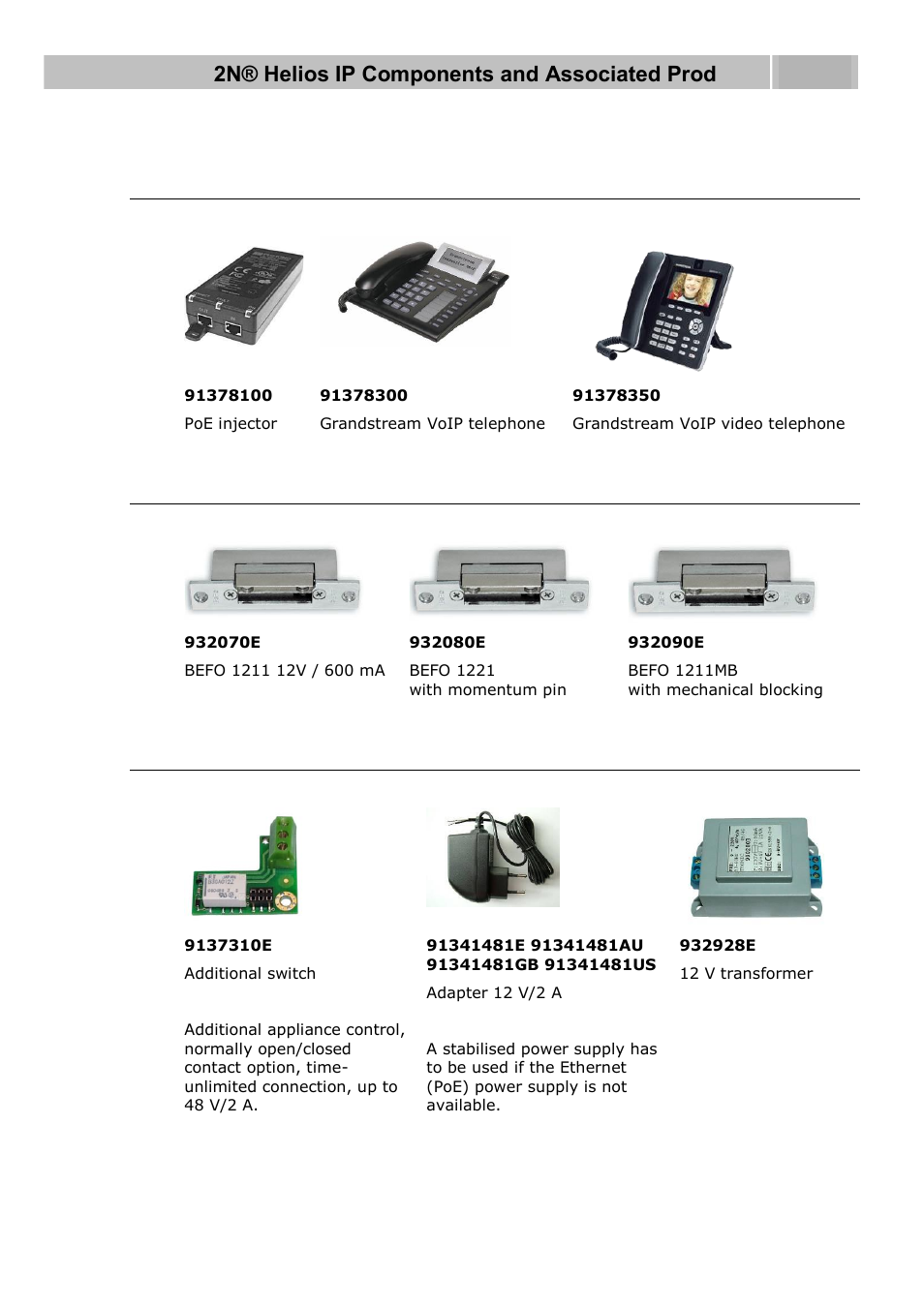 Voip connection accessories, Electric locks, Other accessories | 2N Helios IP User manual, 1510 v1.13 User Manual | Page 16 / 143