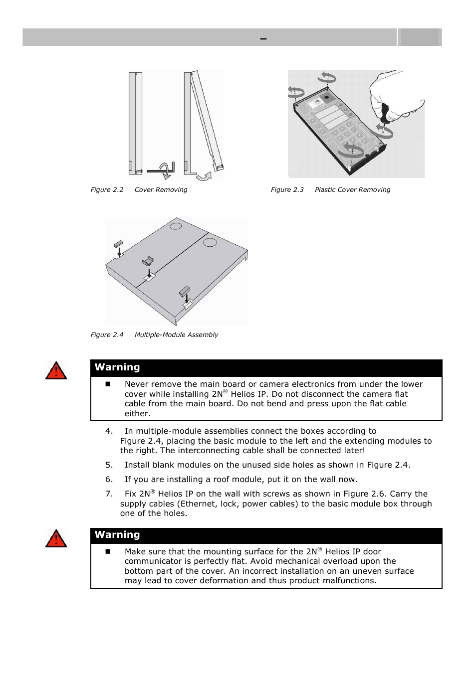 Mounting – mechanical installation 2.2, Warning | 2N Helios IP User manual, 1510 v1.13 User Manual | Page 23 / 143