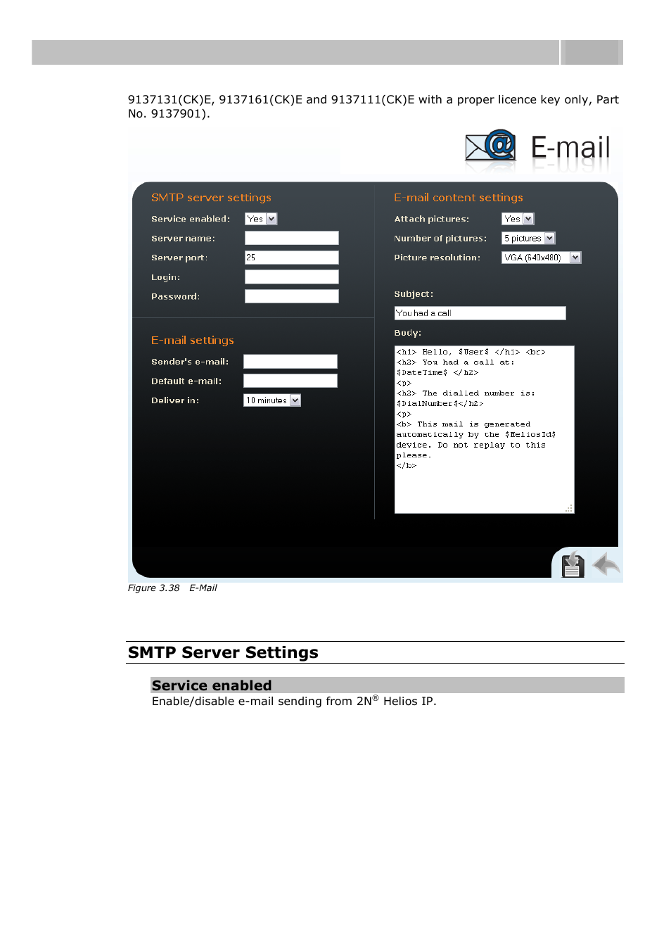 Quick configuration for calling 3.2, Smtp server settings | 2N Helios IP User manual, 1510 v1.13 User Manual | Page 56 / 143