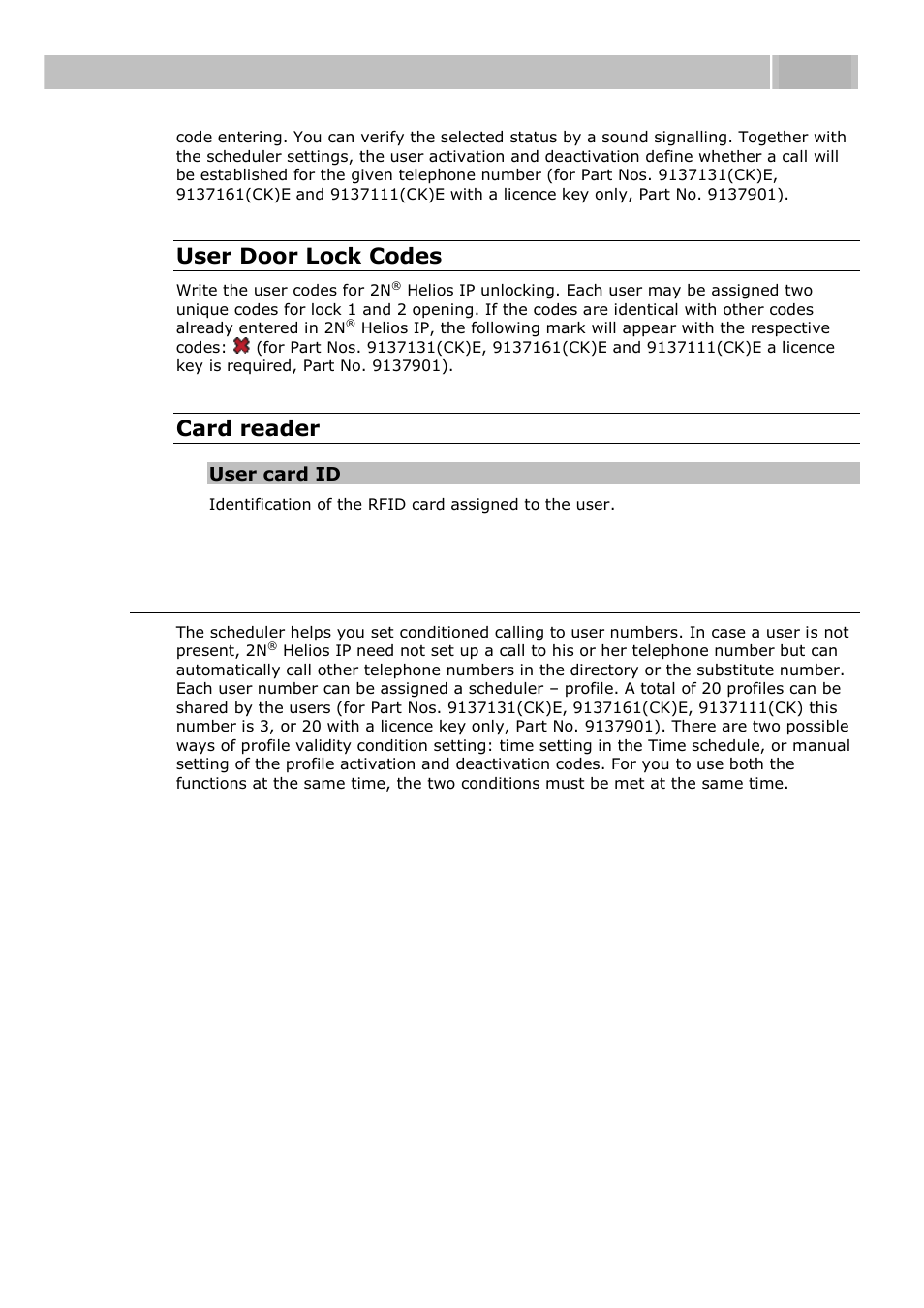 Scheduler, Configuration 3.3, User door lock codes | Card reader | 2N Helios IP User manual, 1510 v1.13 User Manual | Page 67 / 143