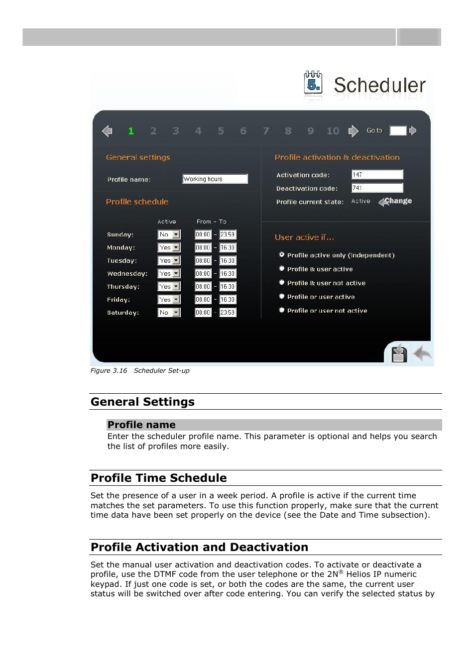 Configuration 3.3, General settings, Profile time schedule | Profile activation and deactivation | 2N Helios IP User manual, 1510 v1.13 User Manual | Page 68 / 143