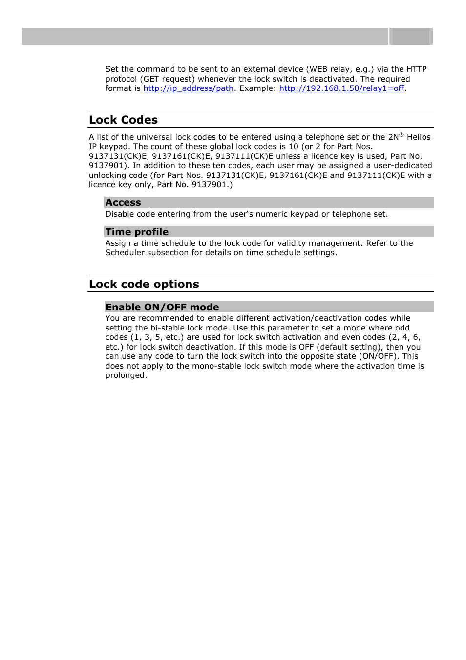 Configuration 3.3, Lock codes, Lock code options | 2N Helios IP User manual, 1510 v1.13 User Manual | Page 72 / 143