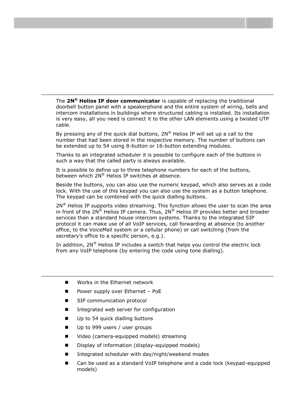 Product description, Basic features, Advantages of use | 1 product description, Product description 1.1 | 2N Helios IP User manual, 1510 v1.13 User Manual | Page 8 / 143