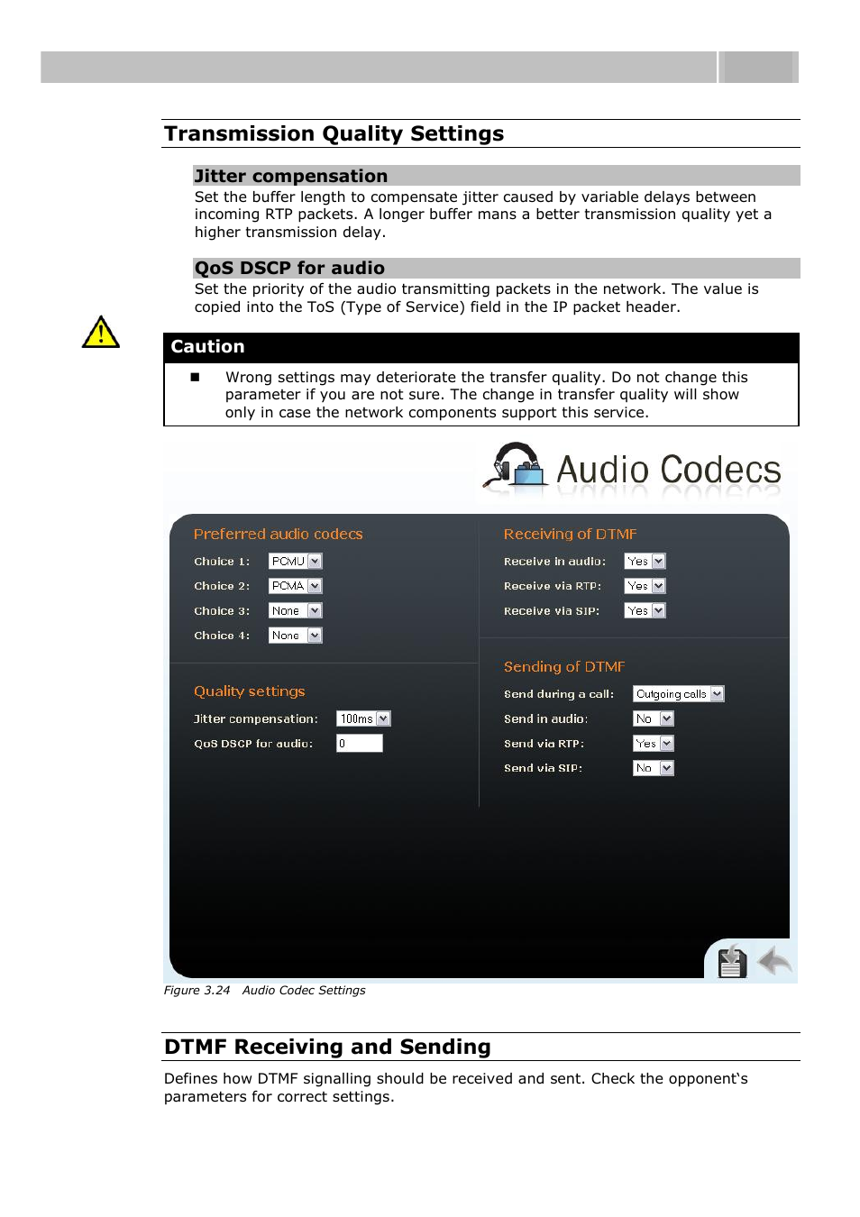 Configuration 3.3, Transmission quality settings, Dtmf receiving and sending | 2N Helios IP User manual, 1510 v1.13 User Manual | Page 85 / 143