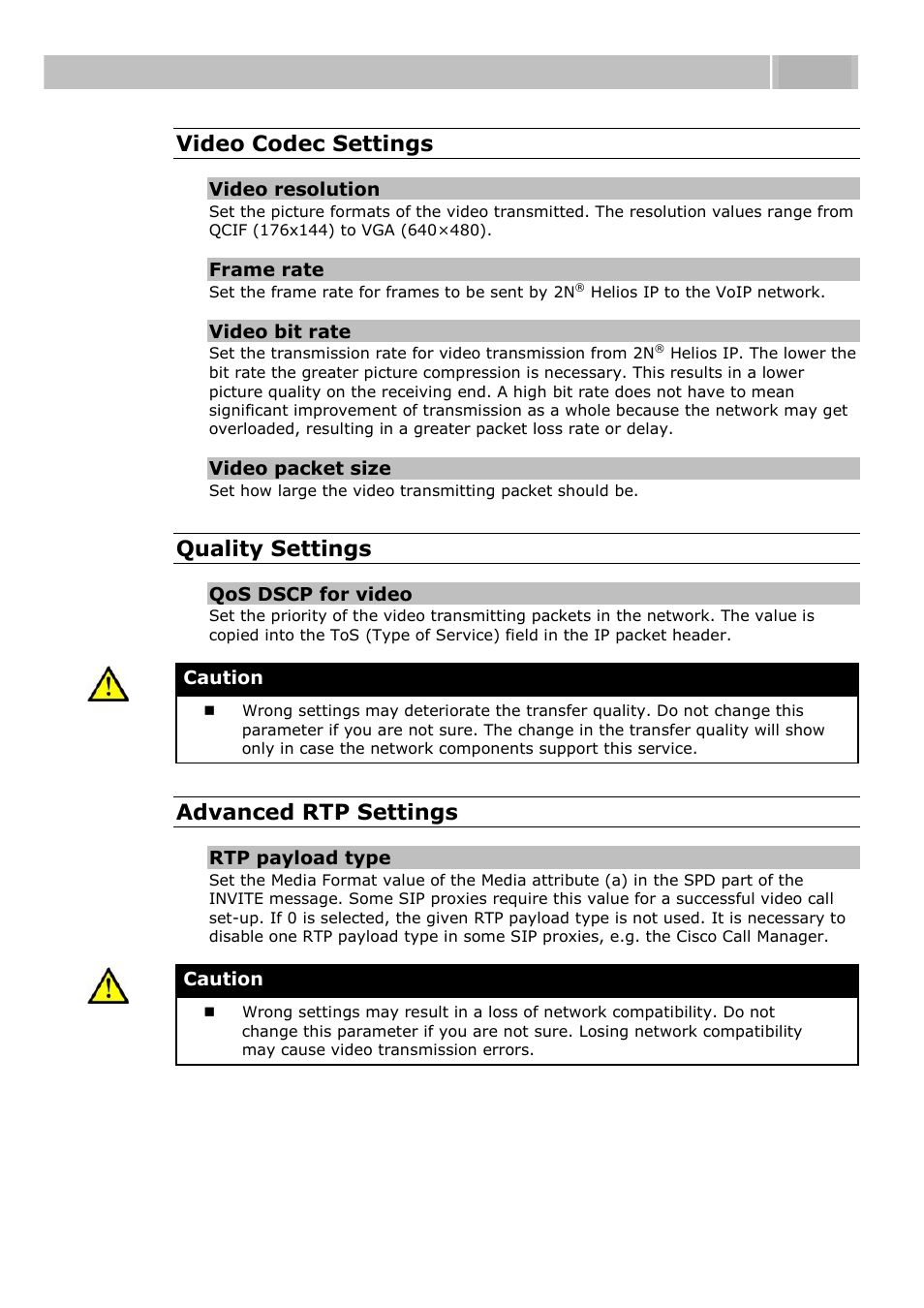 Configuration 3.3, Video codec settings, Quality settings | Advanced rtp settings | 2N Helios IP User manual, 1510 v1.13 User Manual | Page 87 / 143