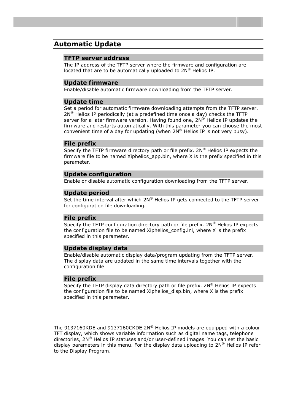 Display, Configuration 3.3, Automatic update | Tftp server address, Update firmware, Update time, File prefix, Update configuration, Update period, Update display data | 2N Helios IP User manual, 1510 v1.13 User Manual | Page 95 / 143