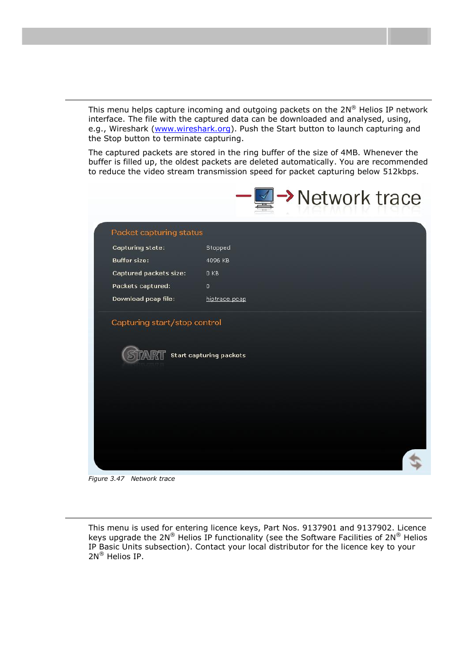 Network trace, Licence, Configuration 3.3 | 2N Helios IP User manual, 1510 v1.12 User Manual | Page 104 / 127