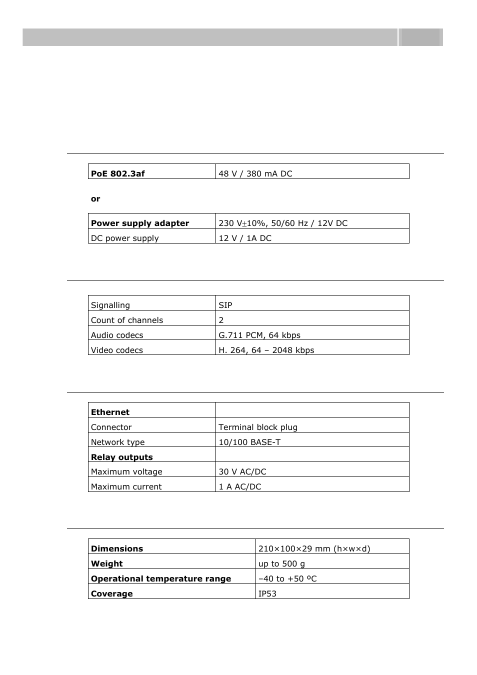 Technical parameters, Power supply, Voip | Interfaces, Others, 1 technical parameters, Technical parameters 5.1 | 2N Helios IP User manual, 1510 v1.12 User Manual | Page 118 / 127
