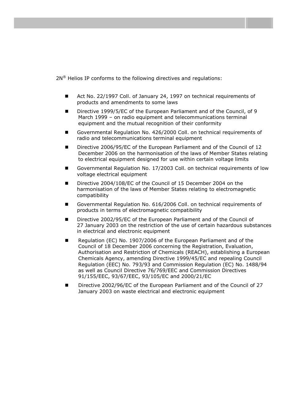 Regulations and directives, 1 regulations and directives, Regulations and directives 6.1 | 2N Helios IP User manual, 1510 v1.12 User Manual | Page 120 / 127