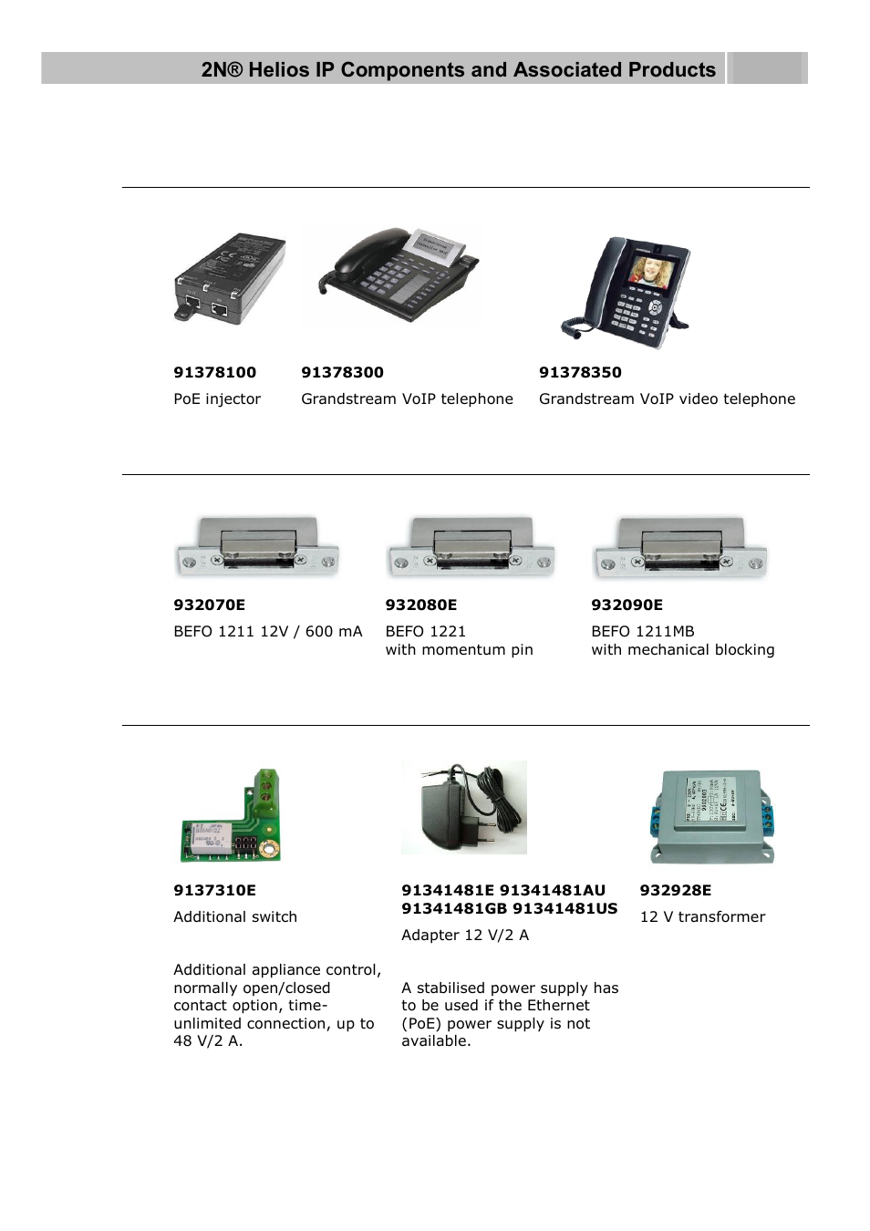 Voip connection accessories, Electric locks, Other accessories | 2N Helios IP User manual, 1510 v1.12 User Manual | Page 16 / 127