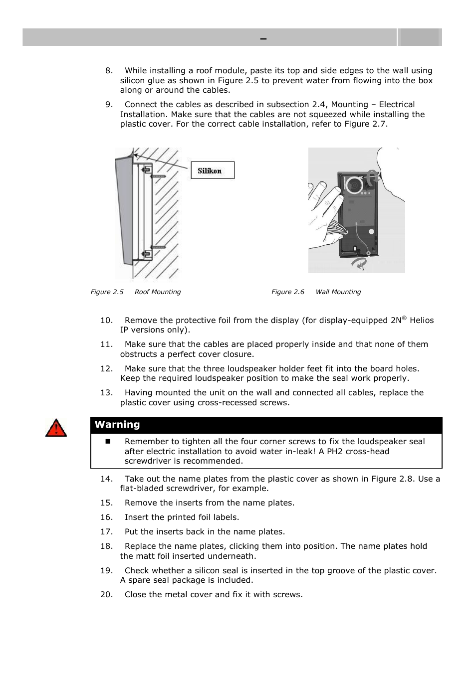 Mounting – mechanical installation 2.2, Warning | 2N Helios IP User manual, 1510 v1.12 User Manual | Page 24 / 127