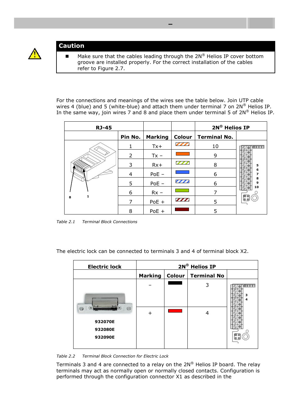 Ethernet connection, Electric lock connection, Mounting – electrical installation 2.3 | Caution | 2N Helios IP User manual, 1510 v1.12 User Manual | Page 31 / 127