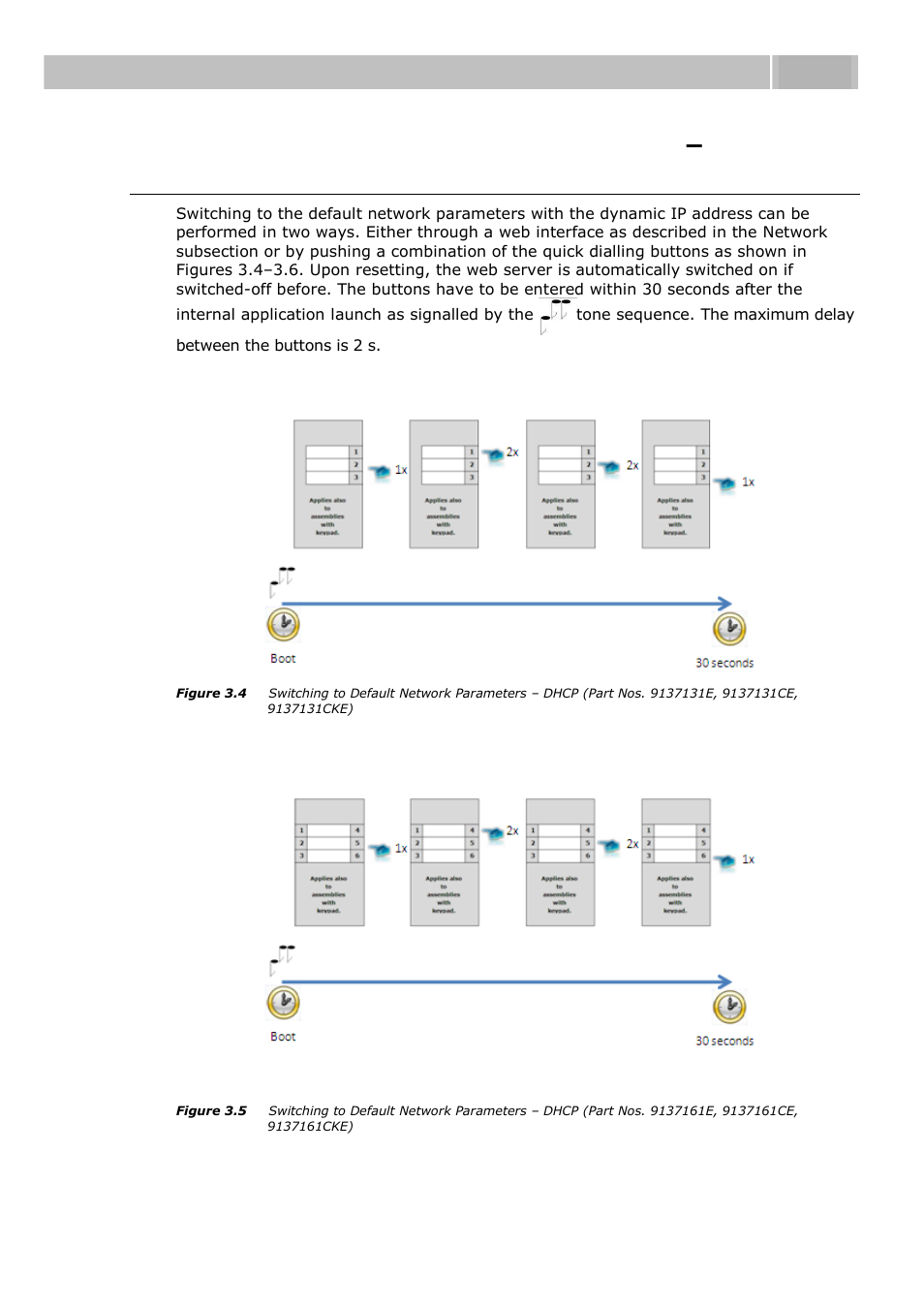 Switching to default network parameters, Dynamic ip address, Acoustic signalling and keypad configuration 3.1 | 2N Helios IP User manual, 1510 v1.12 User Manual | Page 47 / 127