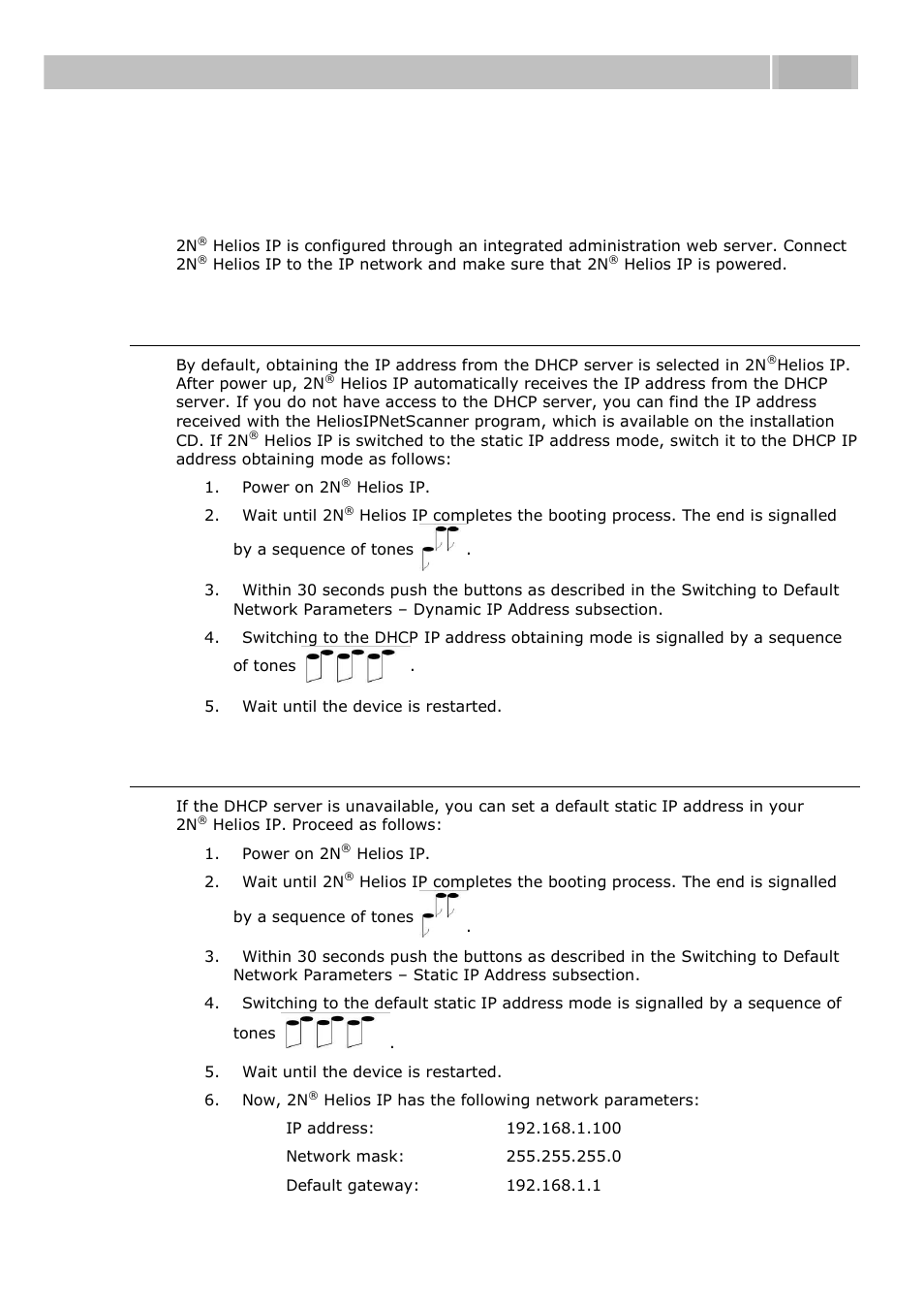 Configuration, Ip address obtaining from dhcp, Manual ip address setting | 3 configuration, Configuration 3.3 | 2N Helios IP User manual, 1510 v1.12 User Manual | Page 54 / 127