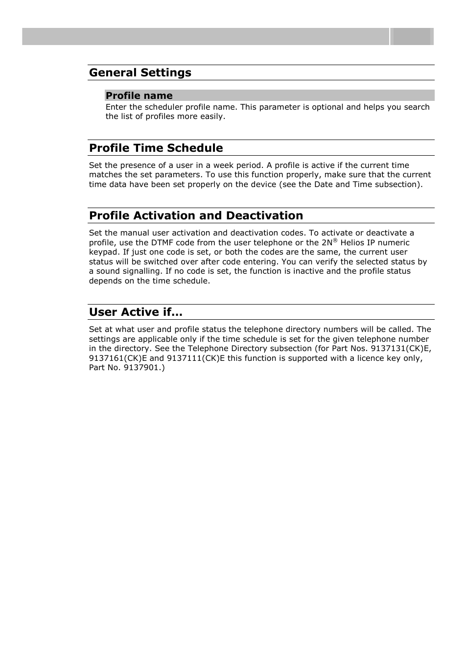 Configuration 3.3, General settings, Profile time schedule | Profile activation and deactivation, User active if | 2N Helios IP User manual, 1510 v1.12 User Manual | Page 62 / 127