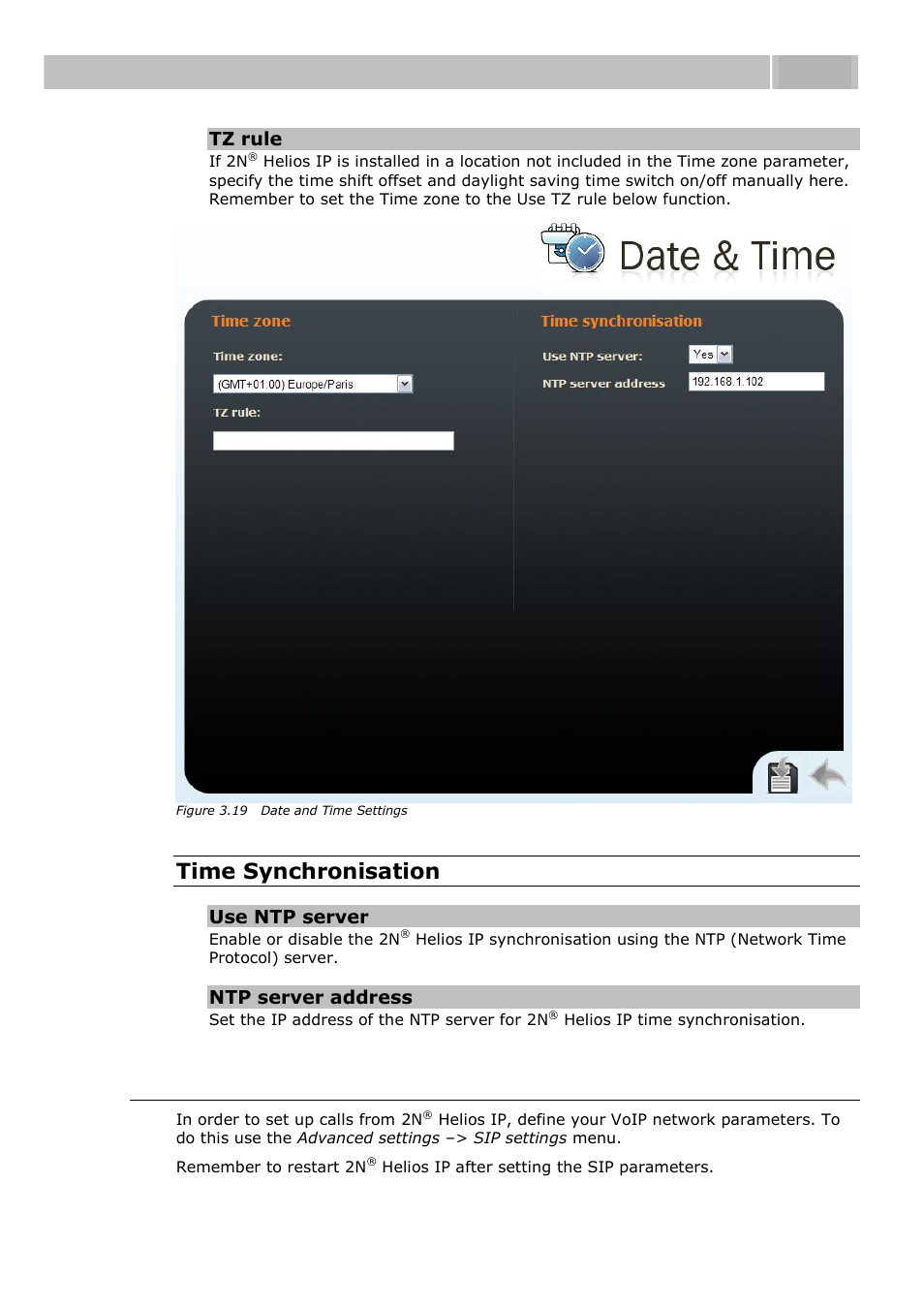 Sip settings, Configuration 3.3, Time synchronisation | 2N Helios IP User manual, 1510 v1.12 User Manual | Page 69 / 127